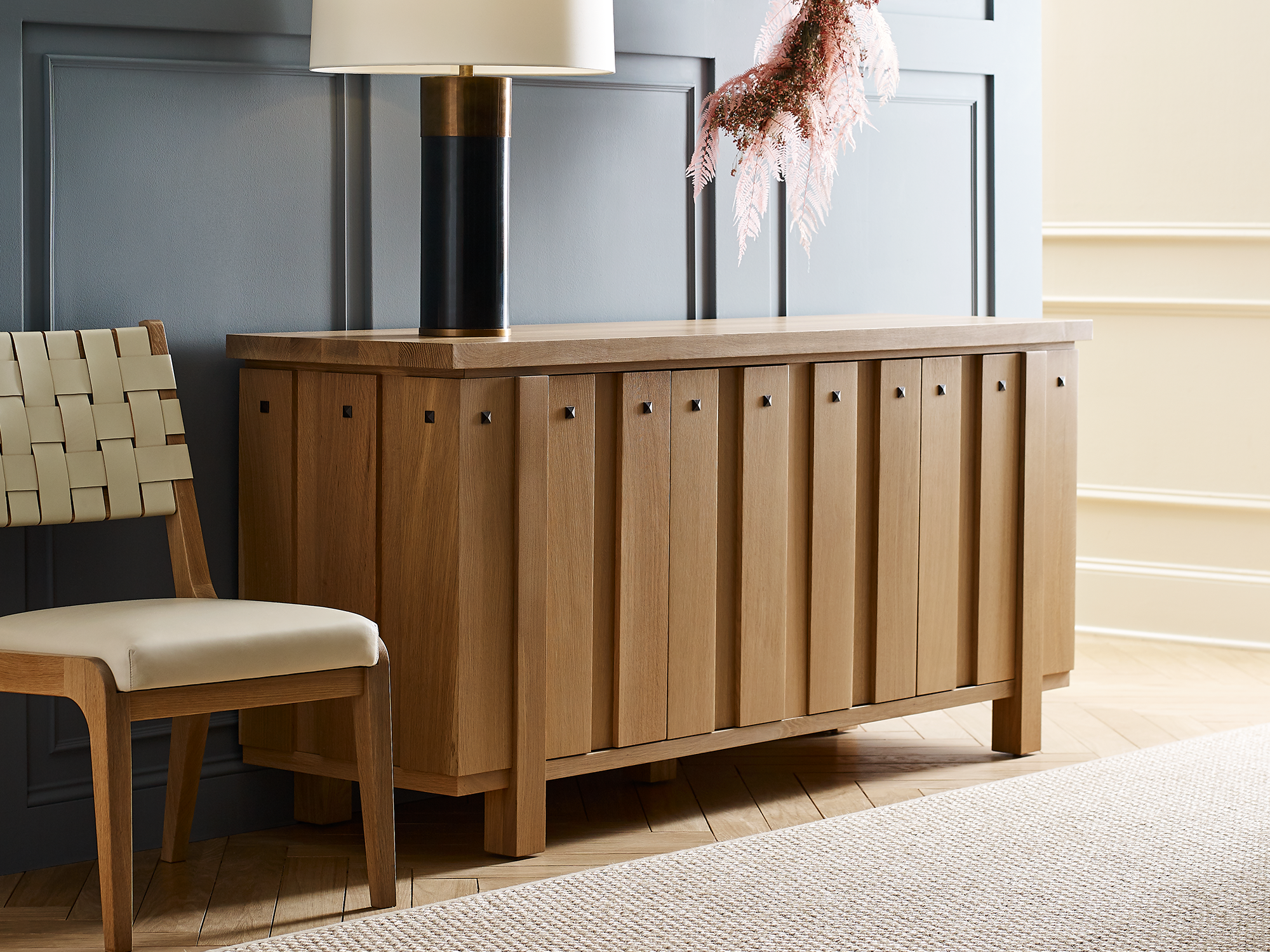 Stickley Portfolio120 Collection — modern solid wood sideboard with clean lines and a minimalist living room credenza in a light oak finish.