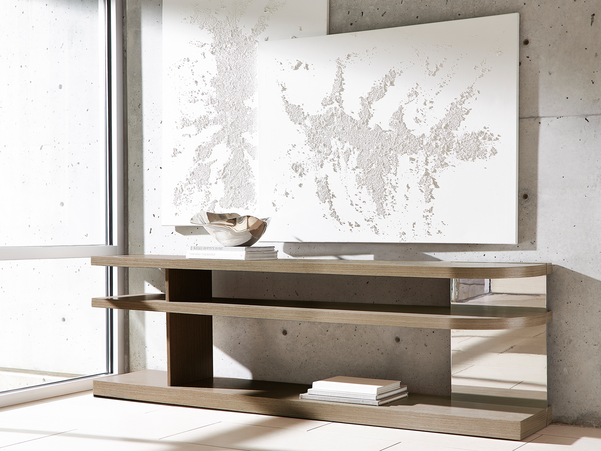 Bernhardt Modulum — a sculptural and architectural console table that draws inspiration from mid-century modern art and "Calder-esque" design.
